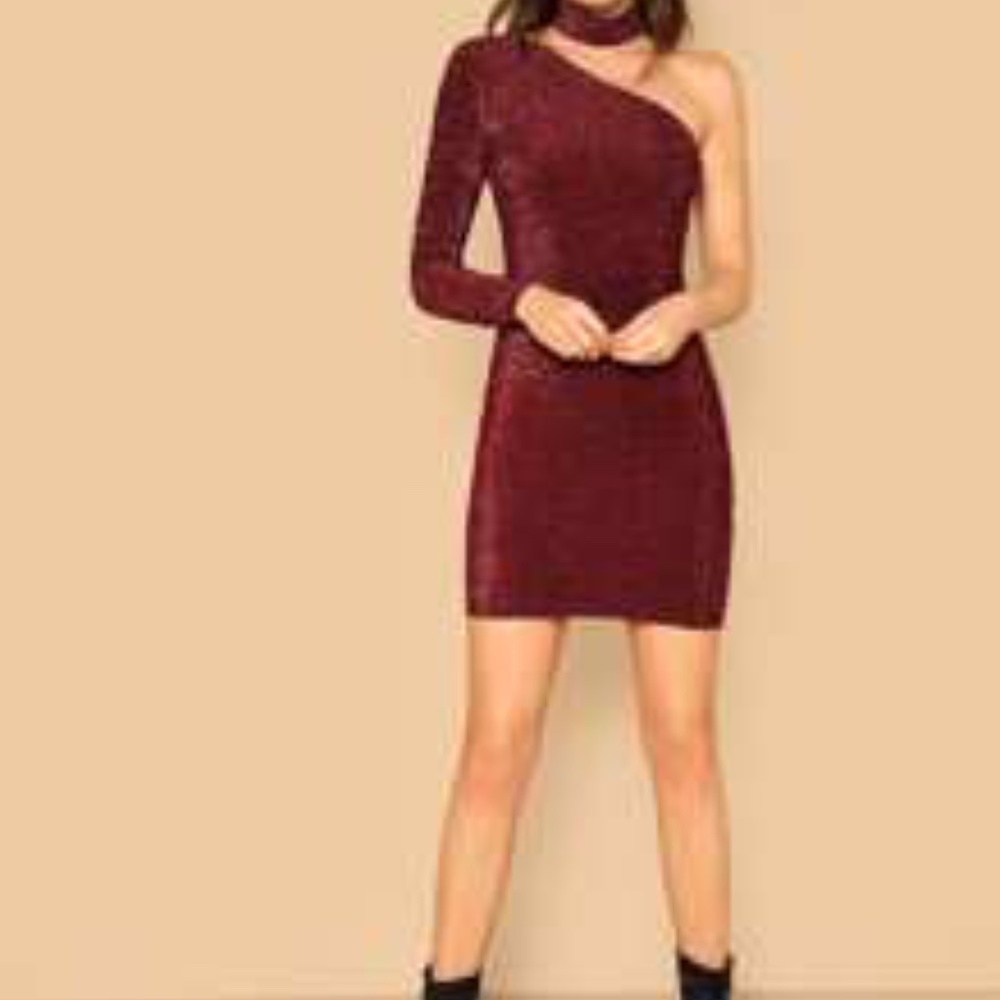 NWT One Shoulder Glitter Dress With Choker - Picture 3 of 5